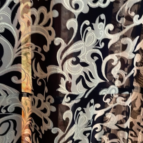 Draper’s & Damon’s 22W Sheer Open Front Topper Jacket Blue White Buroque Design - Picture 7 of 16